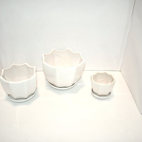 STHIE Ceramic Plant Pots with Drainage Holes and Saucers, Set of 3 Round Flower - Picture 3 of 6